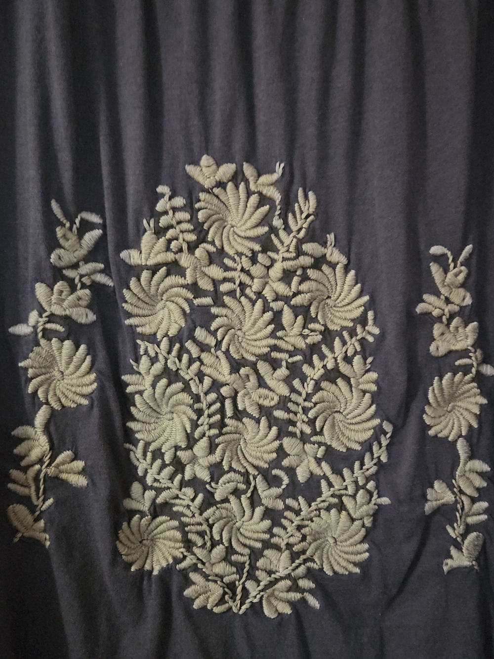 Garnet Hill Slate Blue Swing Top, Stunning Silver Grey Embroidery, XL, 14-16 - Picture 2 of 4